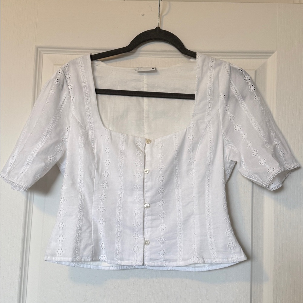 Frank&Oak White Eyelet Button-Up Top 100% Cotton
